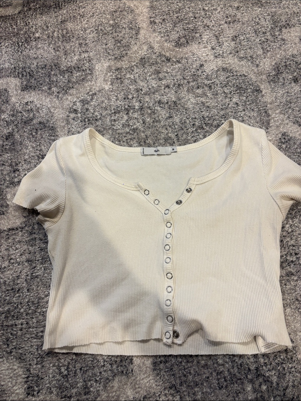 Adika Cream Ribbed Snap-Front Short Sleeve Crop Top